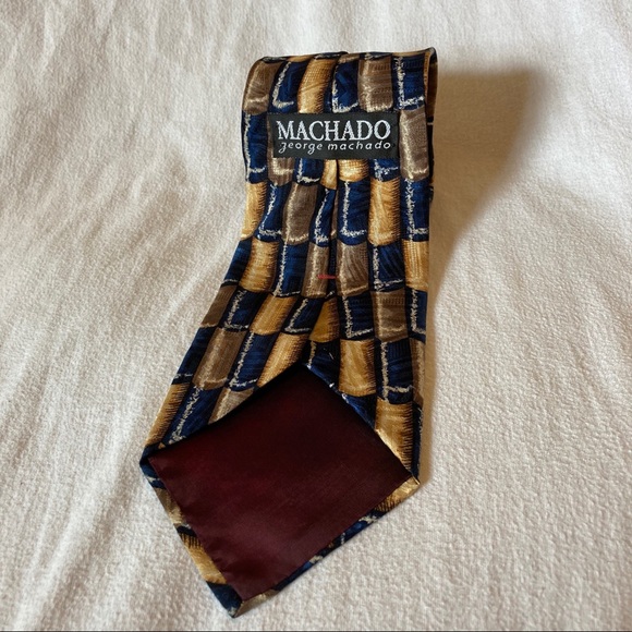FREE IF BUNDLED George Machado Neck Tie Color Block Pattern 100% Silk Extra Long - Picture 3 of 5